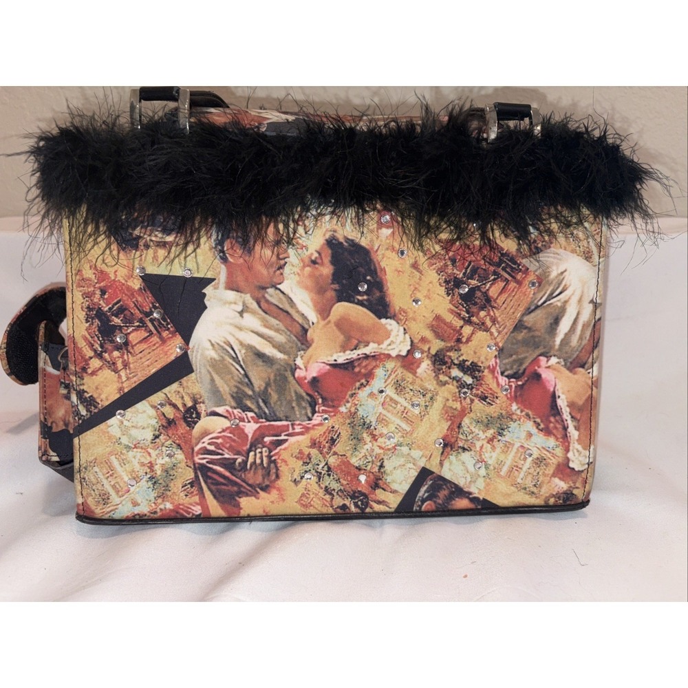 Vintage Purse Handbag Gone With The Wind Faux Fur Trim Snap 11"